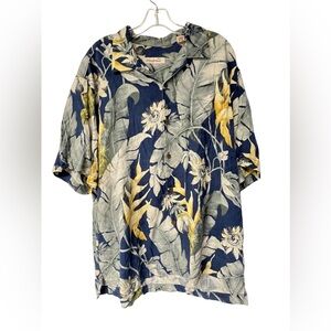 Vintage Tommy Bahama Hawaiian SILK shirt blue floral